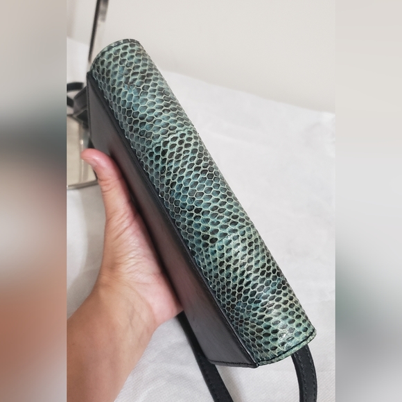 MCM Crossbody Black & Turquoise Reptile Leather Bag - Picture 5 of 14